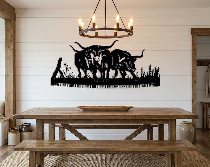 Saw Blade Wall Art, 14 Gauge Steel Longhorn Design in Satin Black