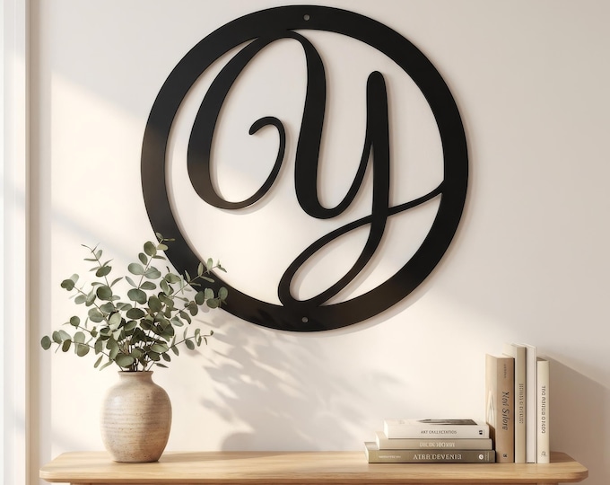 Decorative letter Y in circle, metal wall decor