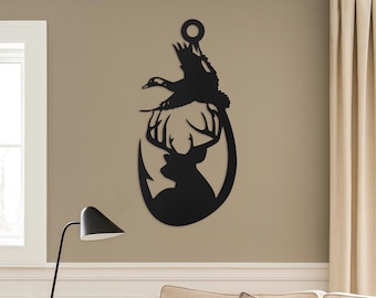 Rustic Metal Fishing Hook Sign: Deer & Duck Wall Art