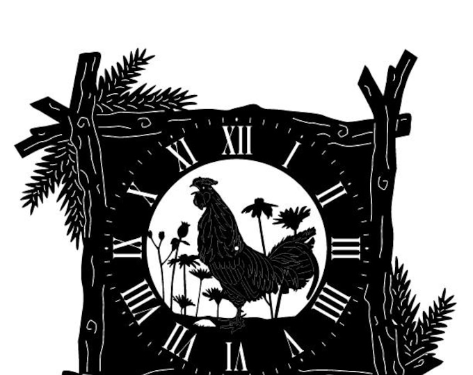 Branch frame clock with rooster cad cut file