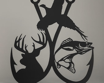 Fishing Hook Decor, 14 Gauge Steel With Deer, Walleye and phesant