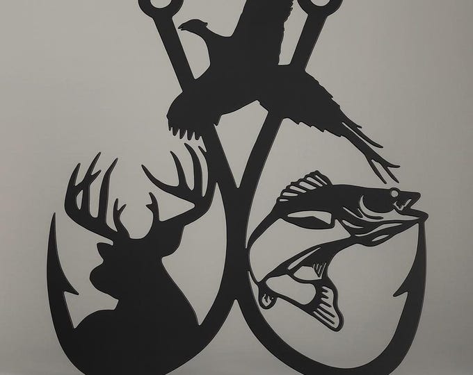 Fishing Hook Decor, 14 Gauge Steel With Deer, Walleye and phesant
