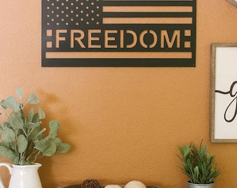 Freedom Flag cut from 14 gauge steel with coating