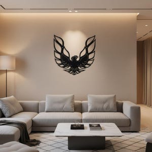 Metal firebird sign, large steel wall art, phoenix silhouette afbeelding 5