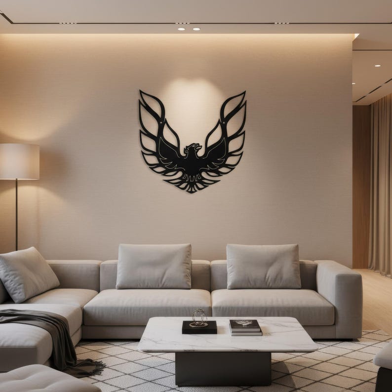 Metal firebird sign, large steel wall art, phoenix silhouette afbeelding 5