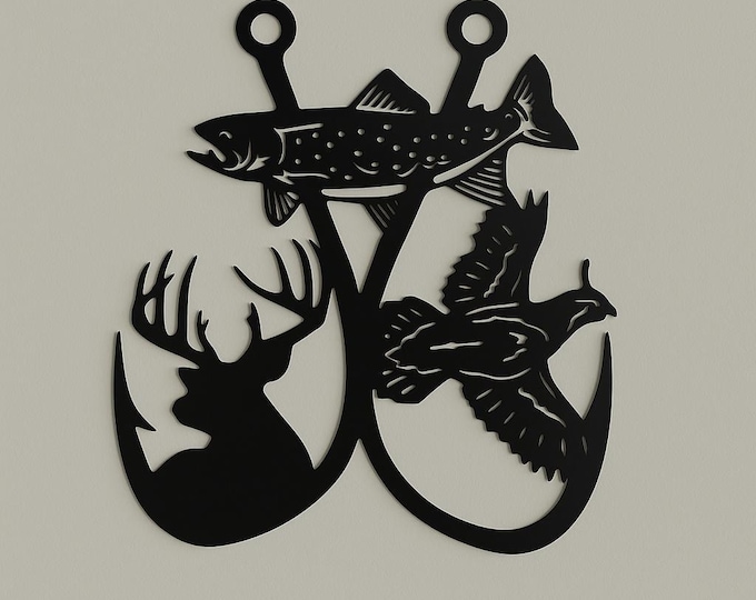 Rustic Steel Double Fishing Hook: Deer, Trout, Quail Decor