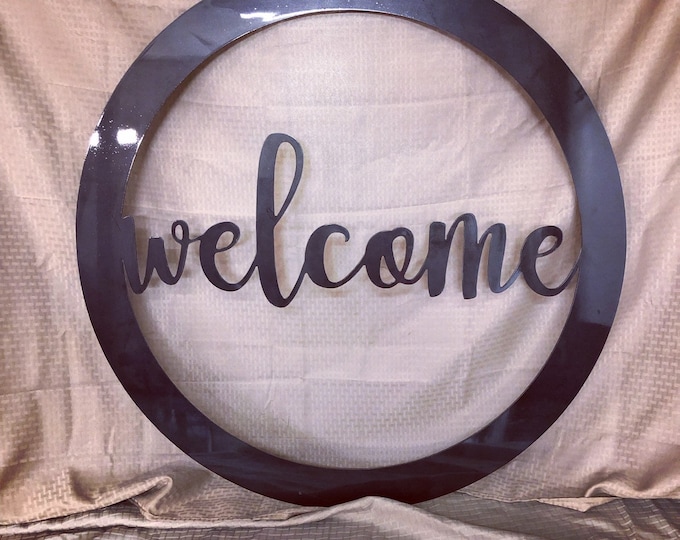 Welcome sign cut from 14 gauge steel