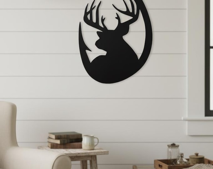 Industrial Rustic Fishing hook metal sign with deer, crappie