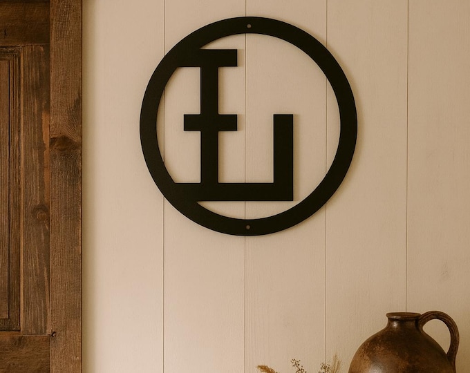 Metal letter L, cattle brand font with circle