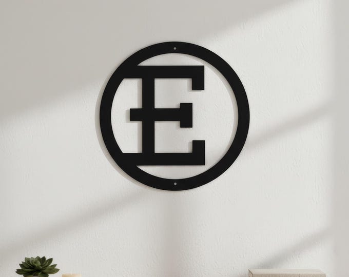 Steel Letter E Metal Sign, 14 Gauge Satin Black Circle Monogram