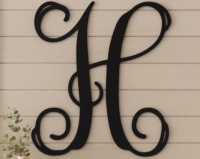Steel Initial Sign H, 14 Gauge Satin Black Metal Letter
