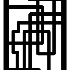 Puede incluir: Enrejado negro con un diseño geométrico. La palabra "Trellis" está en la parte superior, seguida de "1.8". El enrejado presenta una serie de líneas y formas interconectadas, creando una estética moderna.