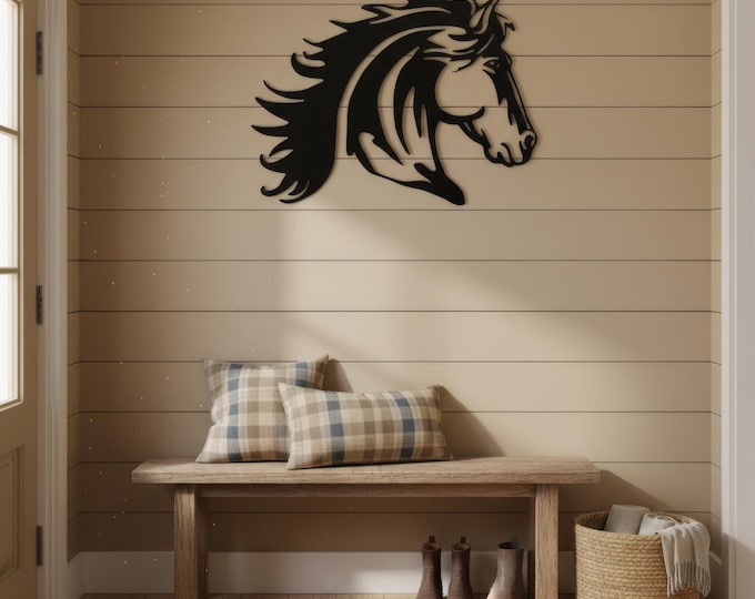 Metal Horse Bust Wall Art Decor, Rustic, 14 Gauge Steel