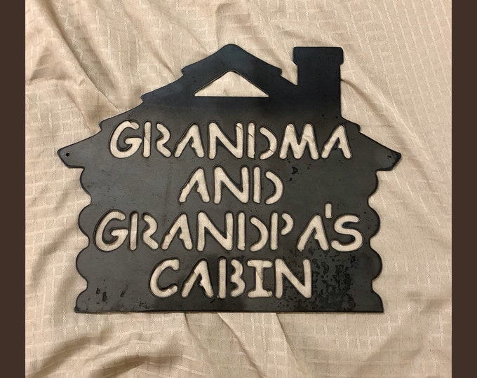 Rustic Metal Grandma & Grandpa's Cabin Sign - Industrial Decor