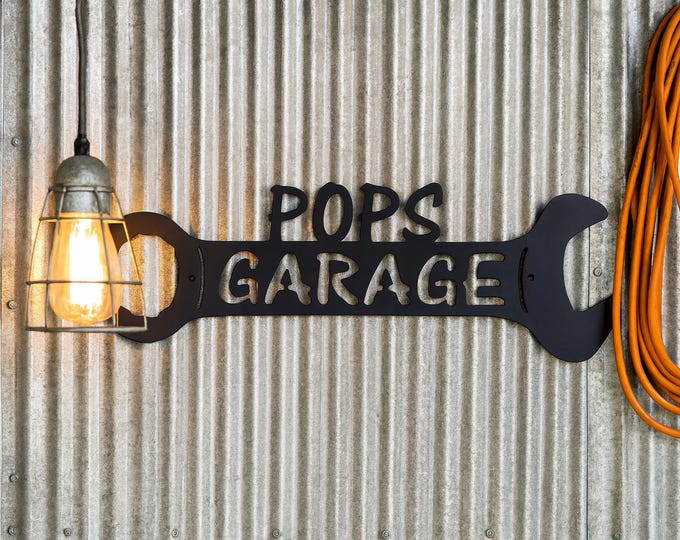 Industrial Rustic Metal pops garage wrench sign.