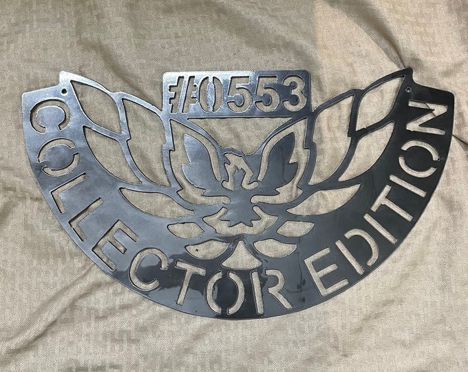Industrial Rustic Metal sign, Firebird cut from steal and clear coated! Collector Edition with custom number