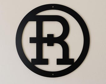 Metal letter R, cattle brand font with circle