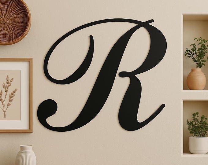 Metal Letter R, 14 Gauge Steel Initial in satin black