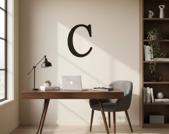 Metal letter C, black wall art, 14 gauge steel, home decor