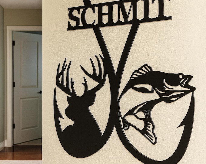 Personalized Buck Walleye Double Fishing Hook: Custom Steel Wall Art