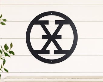 Metal letter X, cattle brand font with circle