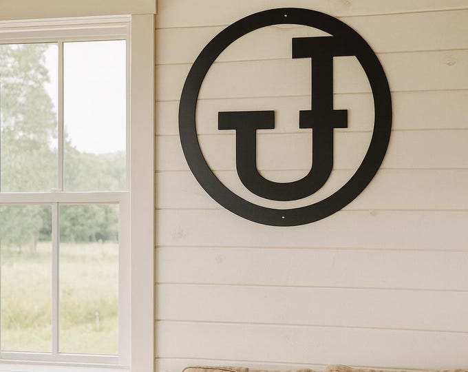 Metal letter J, cattle brand font with circle
