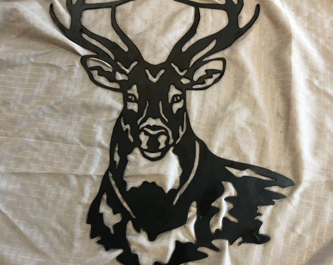 Industrial Rustic Metal Buck Deer sign. Cut drom 14 gauge steel and clear coated. Available in 24, 30, and 36 inches.