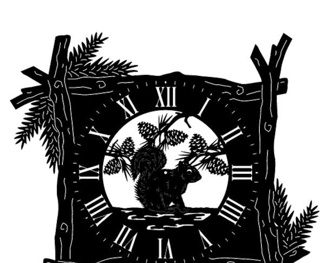 Branch frame clock with squirrel cad cut file