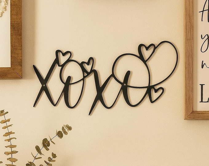 XOXO Metal Sign, 14 Gauge Steel Wall Art in Satin Black