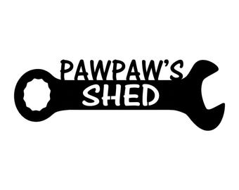 Industrial Rustic Metal pawpaws shed wrench sign.