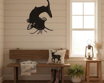 Catfish Wall Art, 14 Gauge Steel Fish Sign for Fishing Cabin Decor