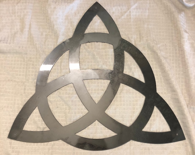 Industrial Rustic Metal triquatra sign. Cut from 14 gauge steel and clear coated.
