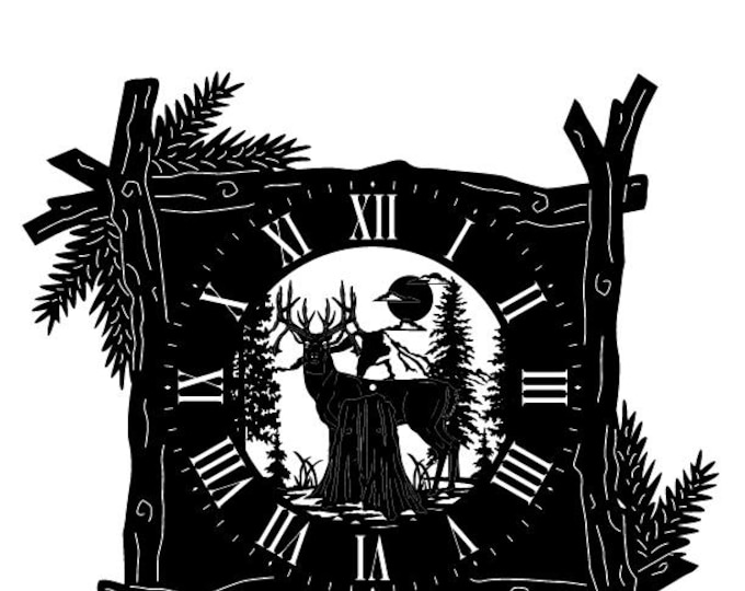 Branch frame clock with buck deer cad cut file