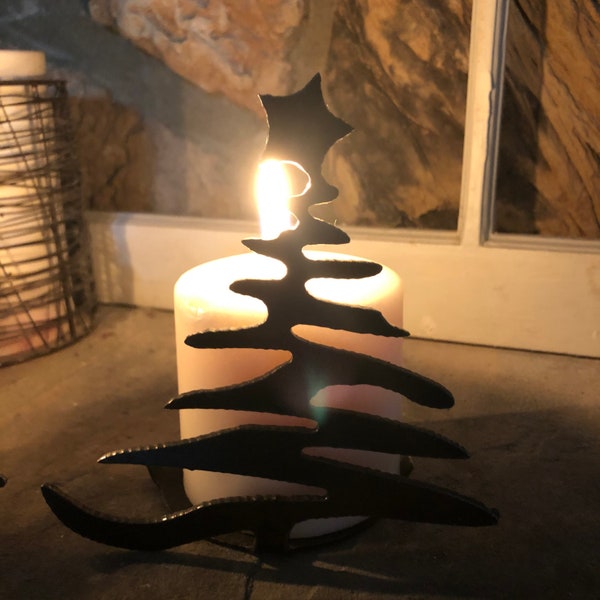 Industrial Rustic Metal Candle Holder. Christmas Tree Cut From 14 Gauge Steel And Clear Coated. A Set Of 2)