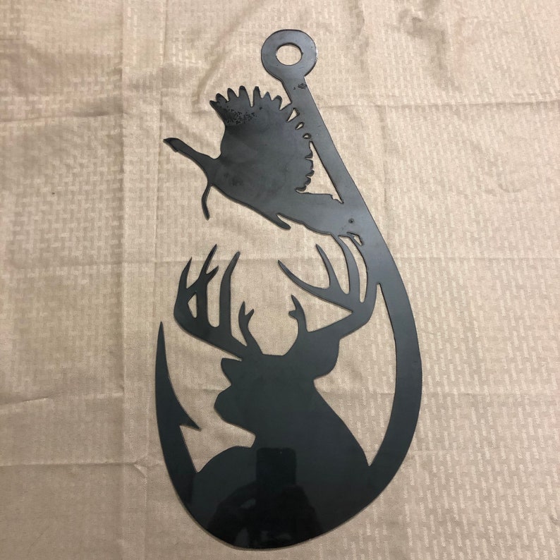 Industrial Rustic Fishing hook metal sign with deer turkey Etsy