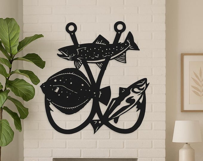 Double Fishing Hook with Trout Flounder and Redfish , coated for indoor or outdoor use.