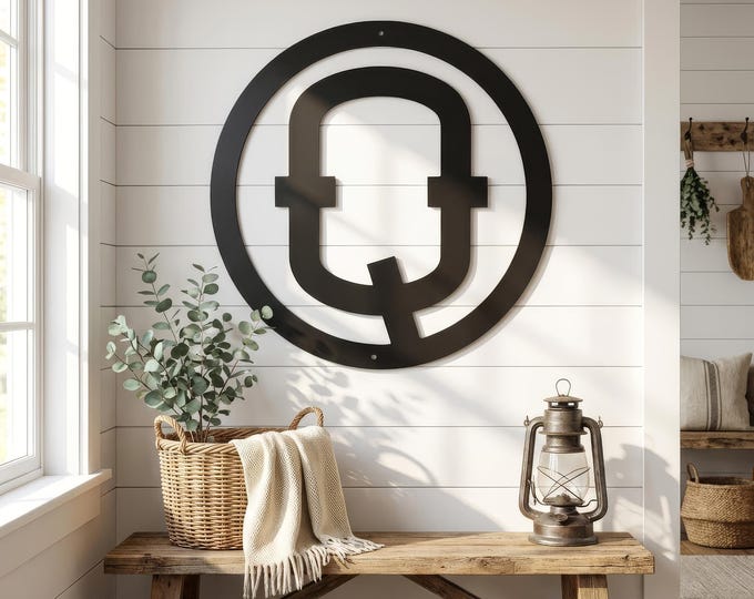 Cattle Brand Decor Metal Letter Q Steel Wall Art