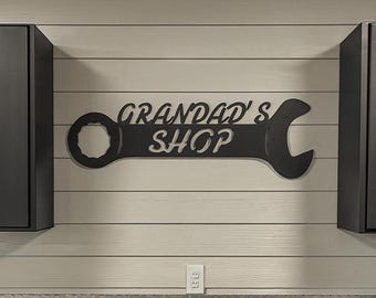 Industrial Rustic metal Grandads shop wrench sign