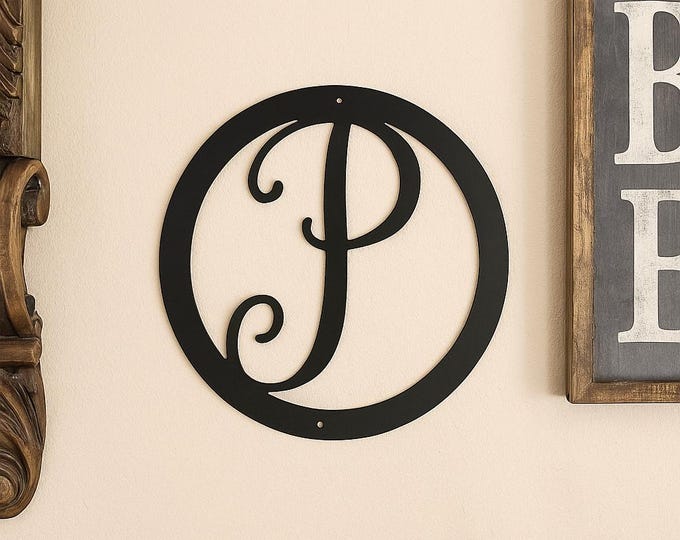 Metal letter P in circle