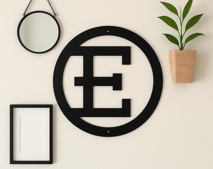 Metal letter E, cattle brand font with circle