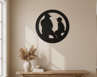 Rustic Baseball Coach & Son Metal Silhouette Sign
