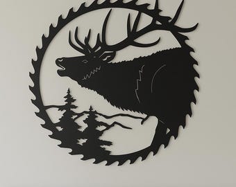 Rustic Elk Circular Saw Blade: Handcrafted from 14 Gauge Steel
