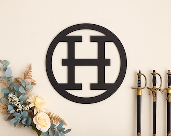 Metal letter H, cattle brand font with circle