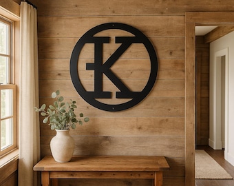 Metal letter K, cattle brand font with circle