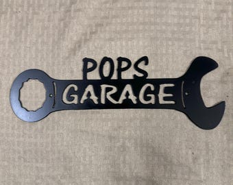 Industrial Rustic Metal pops garage wrench sign.