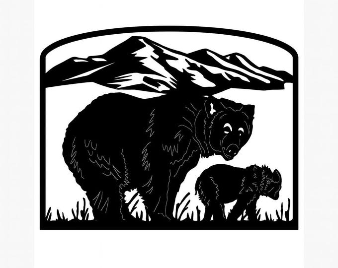 Bear and cub outdoor scene cad cut files