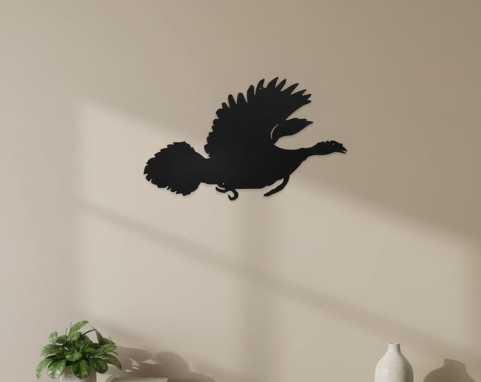 Rustic Metal Flying Turkey sign cut from 14 gauge steel