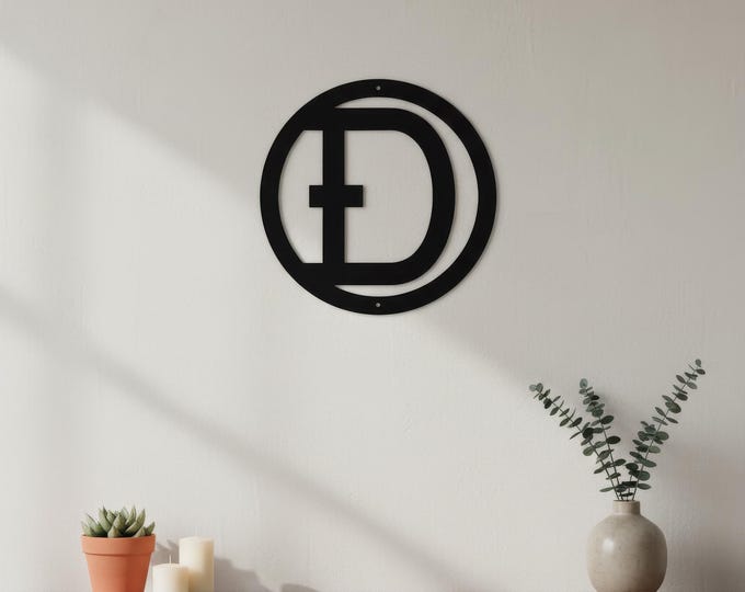 Metal Letter D, 14 Gauge Steel Circle Sign in Satin Black