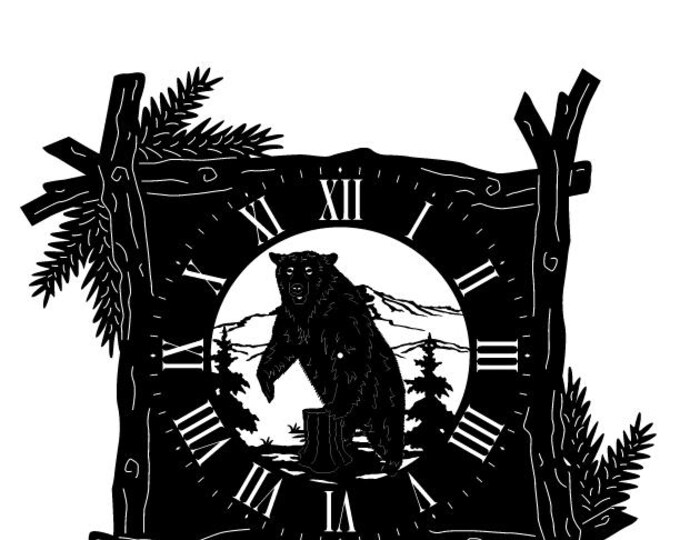 Branch frame clock with bear cad cut file