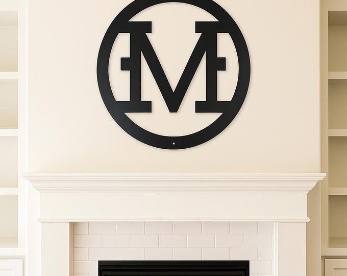 Metal letter M, cattle brand font with circle